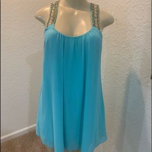 NWT! Sequin Hearts Turquoise Dress w/Crystal straps. Sz. S